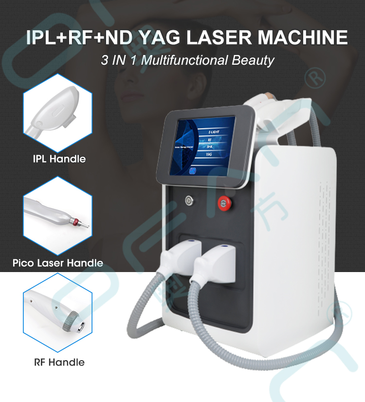 HOT sale spa equip RF equipment Nd yag laser OPT 3in1 portable tattoo/hair removal machine  IPL