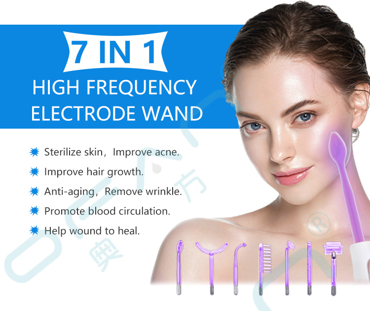 7IN1 High Frequency Machine Electrotherapy Wand Glass Tube Massager for Aging Skin Pores Spot Acne Remover Beauty Massager