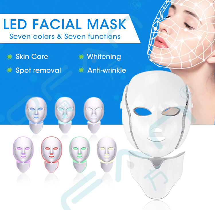 Masque facial anti-âge à usage domestique, 7 couleurs, LED PDT, élimination des rides, masque de beauté photonique