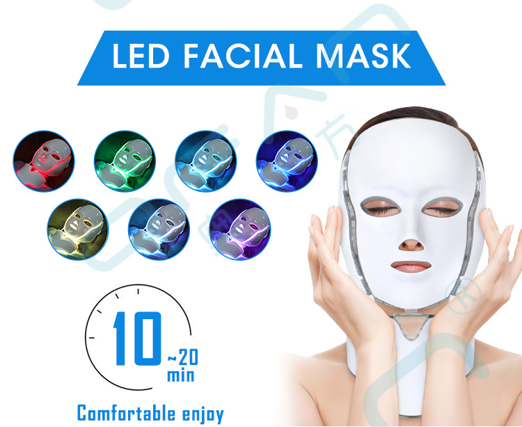 Masque facial anti-âge à usage domestique, 7 couleurs, LED PDT, élimination des rides, masque de beauté photonique