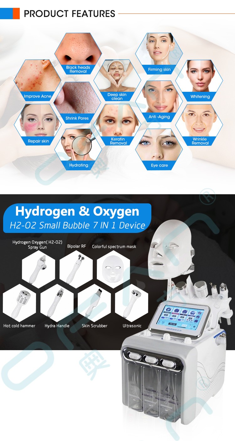 Hot Sale Multifunction 7 in 1 H2O2 Machine Skin Rejuvenation Oxygen Small Bubble Facial Machine