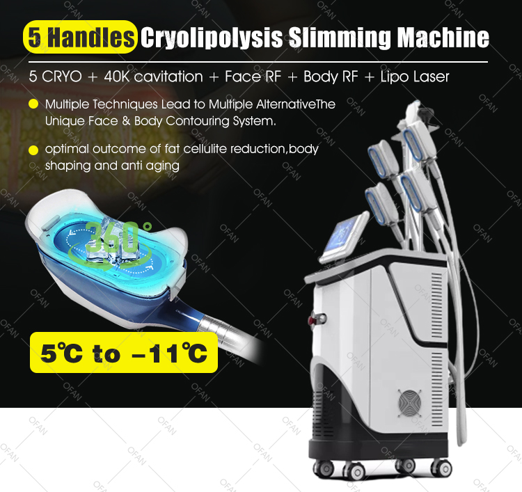 OFAN Cold Body Cryotherapy Slimming Criolipolyse 5 Hands Cool Tech Sculpting Shape Fat Freezing equipment cryolipolysis Machine