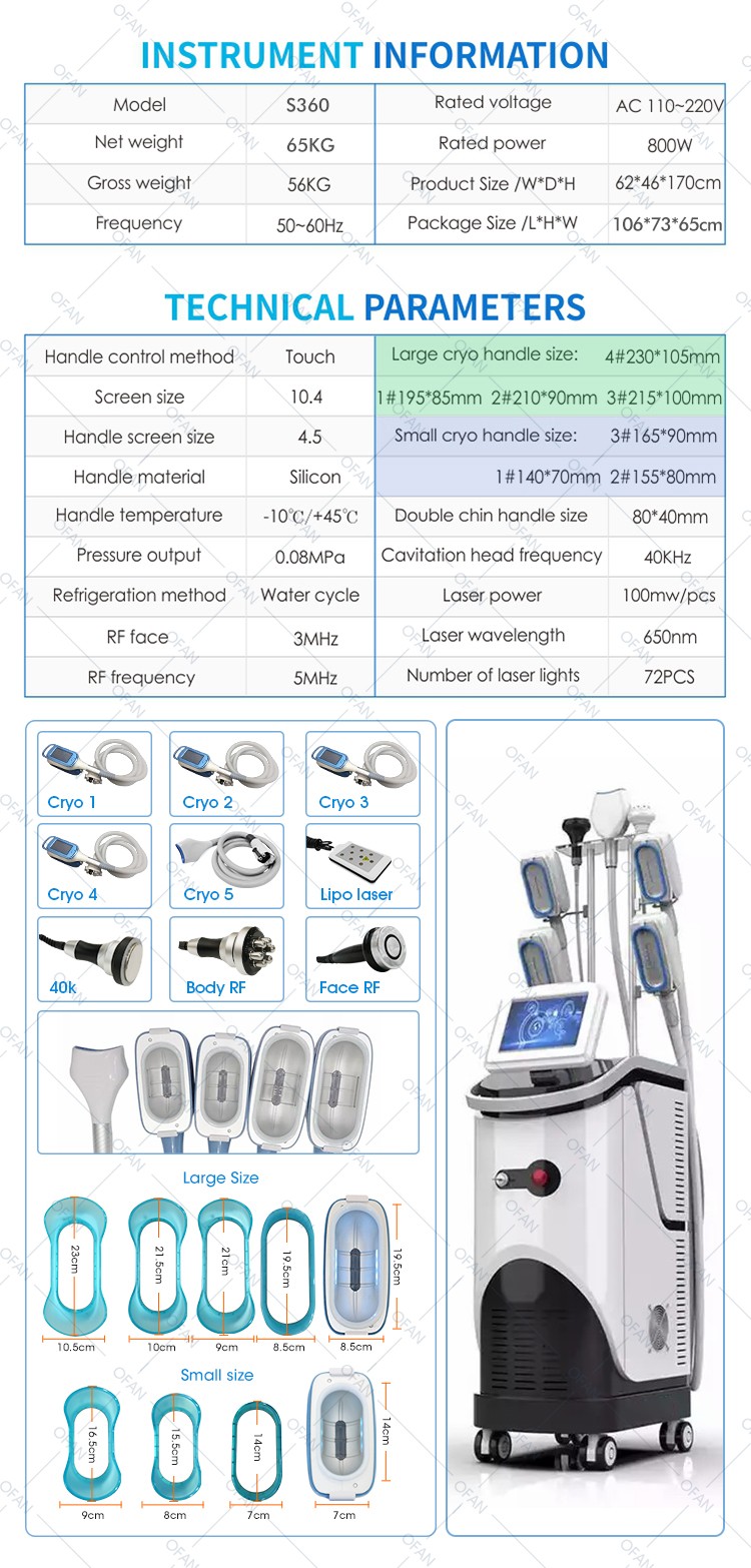 OFAN Cold Body Cryotherapy Slimming Criolipolyse 5 Hands Cool Tech Sculpting Shape Fat Freezing equipment cryolipolysis Machine