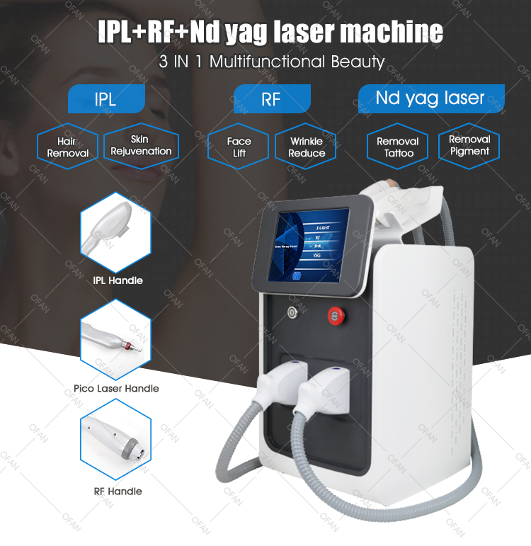 HOT sale spa equip RF equipment Nd yag laser OPT 3in1 portable tattoo/hair removal machine  IPL