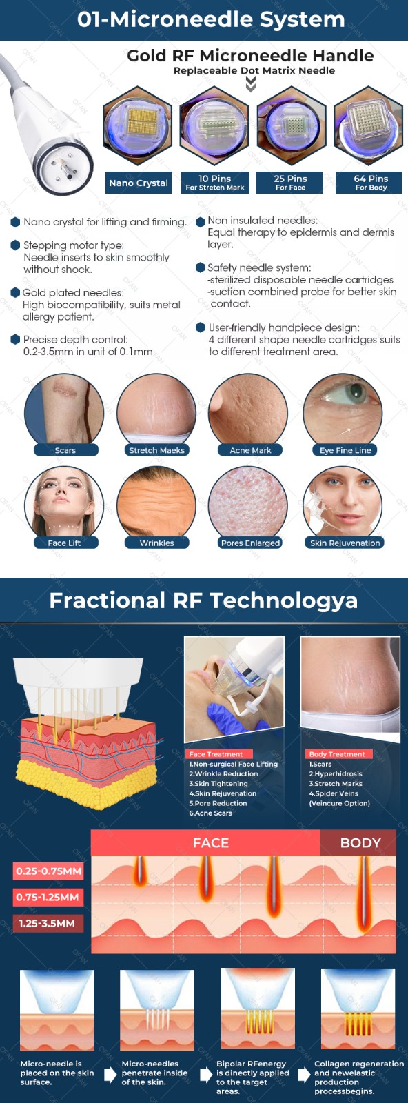 Fractional Rf Microneedle Gold Radio Frequency Micro needle RF Skin Rejuvenation Machine